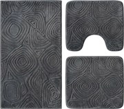 Set covoare baie antiderapante, 3 piese, antracit, textura soft triunghi
