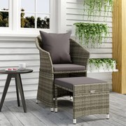vidaXL Set mobilier de grădină cu perne, 2 piese, gri, poliratan