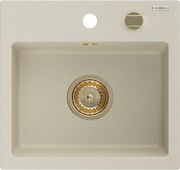 Mexen Milo chiuvetă de bucătărie din granit cu 1 compartiment 435 x 410 mm, bej, sifon auriu - 6505441000-69-G