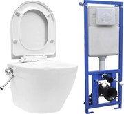 vidaXL Vas de toaletă suspendat cu rezervor încastrat, alb, ceramică
