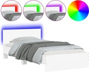 vidaXL Cadru de pat cu tăblie și lumini LED, alb, 100x200 cm