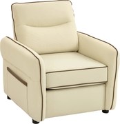 HOMCOM Fotoliu de Living cu Tapițerie Groasă, Șezut Generos, Spumă cu Densitate Mare, Fotoliu pentru Dormitor cu Brațe și Buzunare Laterale, Piele PU pentru Living sau Birou, Bej | Aosom Romania