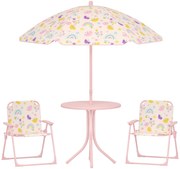 AIYAPLAY Set de Mobilier de Grădină din 4 Piese cu Masă, Scaune și Umbrelă de Soare Reglabilă, 50xΦ49,5 cm, Roz | Aosom Romania