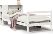 vidaXL Pat cu bibliotecă fără saltea, alb, 75x190 cm, lemn masiv pin