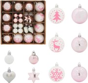 vidaXL Set de Globuri de Crăciun 40 pcs Alb și roz Plastic