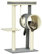 PawHut Copac zgâriat Katzenbaum, 1 cuib pentru pisici, 2 zone de odihnă, 60 cm x 40 cm x 104 cm, Gri + Natural | Aosom Romania