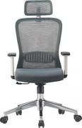 Scaun ergonomic, Spătar Mesh Respirabil, Suport Lombar Reglabil 2D, Tetiera Reglabila, Mecanism Balans Si Inclinare 90–125°, Reglare Pe Inaltime, Pivotant 360°, Baza Metalica Stabila, Roti Silentioase, Gri/Alb