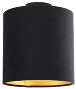 Plafoniera cu abajur din catifea negru și auriu 25 cm - Combi Black