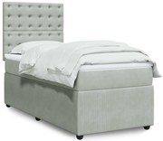 vidaXL Pat box spring cu saltea, gri deschis, 90x190 cm, catifea