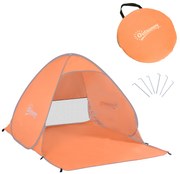 Outsunny Cort de Plajă Pop Up cu Protecție UV 30+, Fereastră și Geantă de Transport, 200x150x119 cm, Portocaliu | Aosom Romania