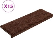 vidaXL Covorașe pentru scări, 15 buc., 65x21x4 cm, maro, cu margini dreptunghiulare