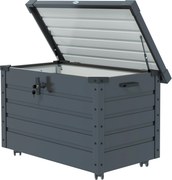 Outsunny Ladă de Grădină de 295L cu Încuietoare, 2 Mânere și 4 Rotile, Mobilier Depozitare din Oțel, 100x62x65 cm, Gri | Aosom Romania