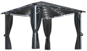 Pavilion cu perdele &amp; siruri lumini LED antracit 3x3 m aluminiu