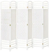 HOMCOM, Paravan interior, 6 panouri pliabile, 242L x 170H cm, lemn de plop, bambus, fibre de hârtie împletită, alb pai | Aosom Romania