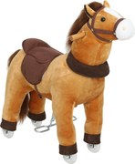 AIYAPLAY Cal de călărie pentru copii, husă textilă, cadru stabil, roți line, cal balansoar, 3-5 ani, maro închis | Aosom Romania