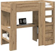 vidaXL Cadru de pat supraetajat cu birou Stejar Artizanal 80 x 200 cm