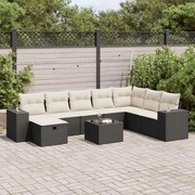 vidaXL Set mobilier de grădină cu perne, 9 piese, negru, poliratan