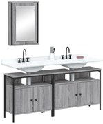 vidaXL Set mobilier de baie, 3 piese, gri sonoma, lemn prelucrat