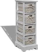 vidaXL Dulap de depozitare din lemn, 4 coșuri împletite, alb