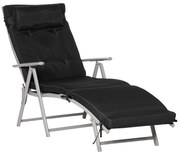 Outsunny Șezlong pliabil 7 poziții, șezlong înclinabil, confort sporit cu saltea + cotiere, metal epoxidic, textilenă, poliester Negru | Aosom Romania