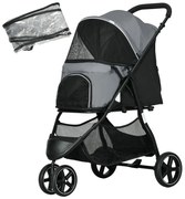PawHut Cărucior pentru câini Haustierwagen, pliabil, husă de ploaie, 2 frâne de siguranță, 83 cm x 55 cm x 101 cm, Gri + Negru | Aosom Romania