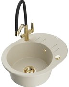 Mexen Kevin chiuvetă de bucătărie din granit cu 1 compartiment și baterie Duo, bej - 6517-69-671701-57-G