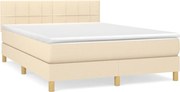 vidaXL Pat box spring cu saltea, crem, 140x200 cm, textil