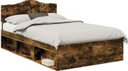 vidaXL Cadru de pat Stejar fumuriu 135 x 190 cm Lemn de pin masiv