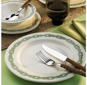 Set de veselă, 24 piese, porțelan, alb/verde