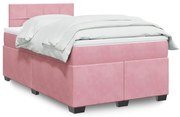vidaXL Pat box spring cu saltea, roz, 120x200 cm, catifea