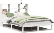 vidaXL Pat cu bibliotecă fără saltea, alb, 140x190 cm, lemn masiv pin