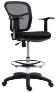 HOMCOM Scaun de Birou Rotativ cu Inel pentru Sprijinirea Picioarelor și Spătar Curbat, 55x58x94 cm, Negru | Aosom Romania