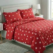 Lenjerie de pat dublu bumbac Premium Ranforce rosie cu stele albe / 200x220 cm dimensiune standard