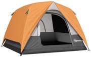 Outsunny Cort de Camping pentru 3 Persoane cu Buzunare Detașabile și Geantă de Transport, 200x200x135 cm, Portocaliu | Aosom Romania