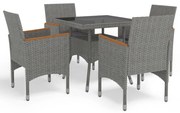 vidaXL Set mobilier grădină, 5 piese, gri, poliratan, lemn acacia