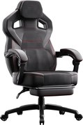 DOWINX Scaun gaming, ergonomic, suport lombar cu masaj, Șezut cu Arcuri Metalice și Spumă, Spătar înalt, rabatabil 90°-145°, Suport picioare, rezistent 150 kg, material PU respirabil, Negru