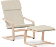 vidaXL Scaun de relaxare cu taburet, crem, textil