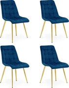 Set 4 Scaune Bucatarie/Dining Spirit Catifea Albastru, Picioare Metalice, Finisaj Auriu