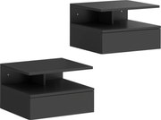 HOMCOM Set de 2 Noptiere Suspendate cu Sertar și Raft Deschis, 35x32x22.5 cm, Negru | Aosom Romania