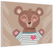 Tablou pe sticlă - Ursuleț de pluș în tricou cu dungi (70x50 cm)