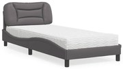 vidaXL Pat cu saltea, gri, 90x200 cm, piele ecologică