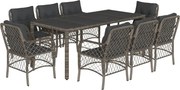 vidaXL Set mobilier grădină cu perne, 9 piese, gri, poliratan