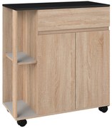 HOMCOM Dulapior de Bucătărie cu Sertare și Roți, Mobilier din Lemn, 78x39.5x88.5 cm, Stejar &amp; Negru | Aosom Romania