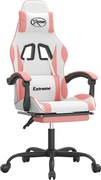 vidaXL Scaun de gaming cu suport picioare, alb/roz, piele ecologică