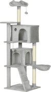 PawHut Arbore de Zgâriat pentru Pisici Înalt de 160 cm cu 2 Căsuțe, Hamac, Pat și Stâlpi din Sisal, Gri | Aosom Romania