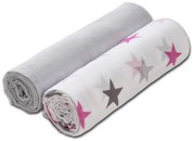 Set 2 paturici muselina 120x120 cm Kidizi Pink Stars, 100% bumbac