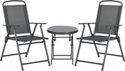 Outsunny Set de Exterior din 3 Piese cu Masă cu Blat din Sticlă și 2 Scaune Pliabile din Plasă, Ф45x50 cm, Gri Deschis | Aosom Romania