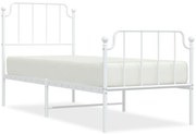 Cadru de pat metalic cu tablie de cap/picioare  alb, 75x190 cm