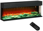 HOMCOM Șemineu Electric Încorporabil cu Efect de Flăcări 3D, Oprire Automată și Termostat, 127x26x50 cm, Negru | Aosom Romania