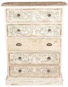 Comoda inalta, bej, din lemn, cu sertare, aspect vintage, Benevola